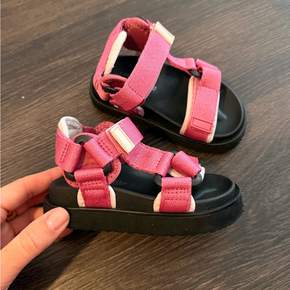 GAP Pink Strappy Kids Sandals with Black Sole